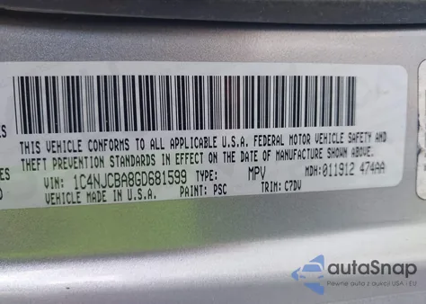 2016 Jeep Compass Sport из США, поврежденный, VIN 1C4NJCBA8GD681599